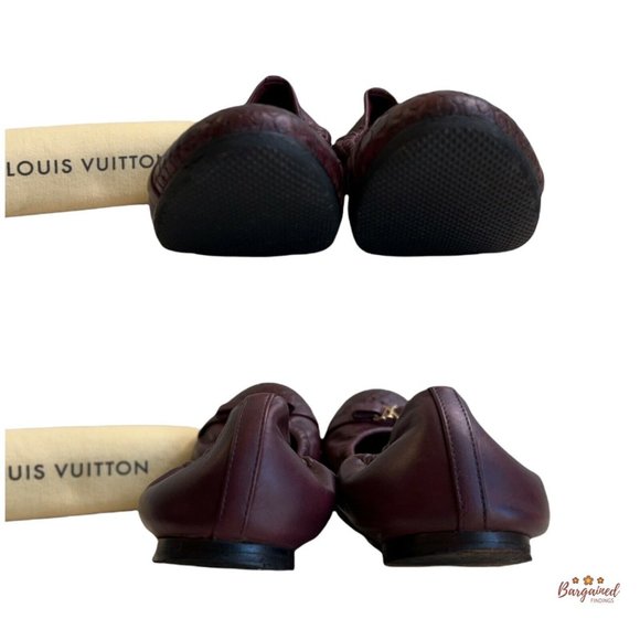 Authentic Louis Vuitton Maroon Leather Reptile Toe Bow Scrunch Ballet Flats 8 - Picture 6 of 13